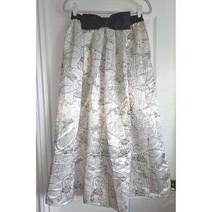 HER Destiny Black White All Over Paris Theme‎ Bow Waist Full Maxi Skirt Sz M
